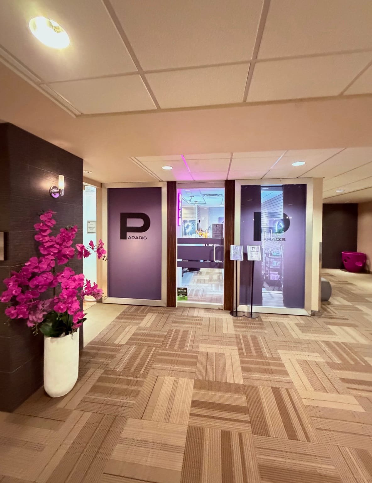 The Paradis studio entrance inside The Club at White Oaks